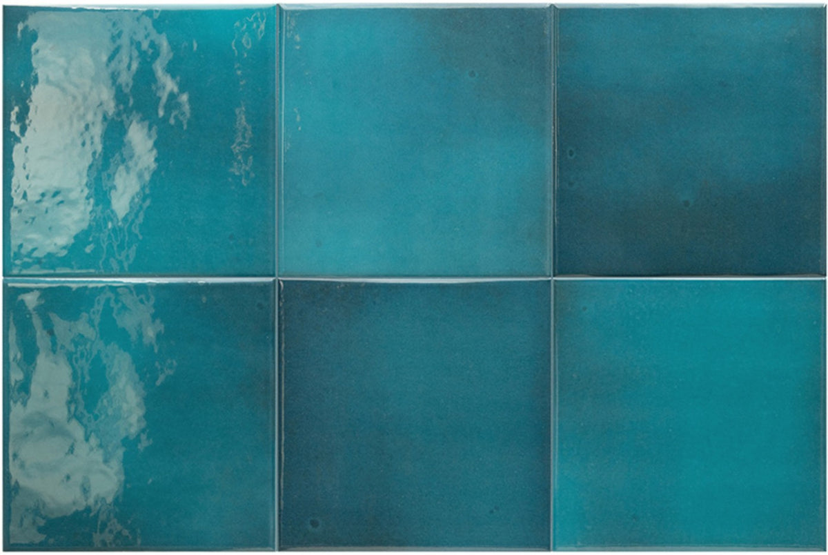 Splash Glacier SPL-GLA-GL light blue glossy 6x6 zellige-look porcelain tile showing color variation