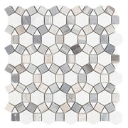 Sunflower Ring Marble Mosaic Carrara and Blue Polish