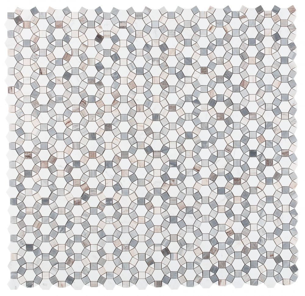 Sunflower Ring Marble Mosaic Carrara and Blue Polish