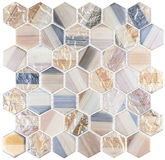 Uptown Beach 2 inch hexagon glass mosaic tile UPB-2103 Coastline