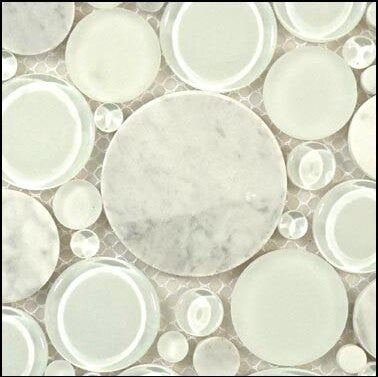 Bella Glass Tiles Bubble Series Random Circles White Dove BFS-101 Close Up
