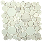 Bella Glass Tiles Bubble Series Random Circles White Dove BFS-101