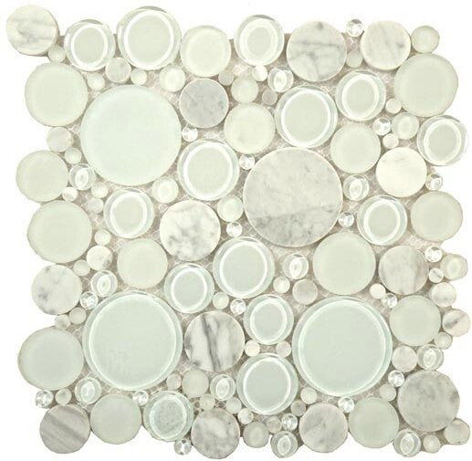 Bella Glass Tiles Bubble Series Random Circles White Dove BFS-101