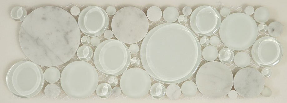 Bella Glass Tiles Bubble Series Random Circles White Dove Listello B100