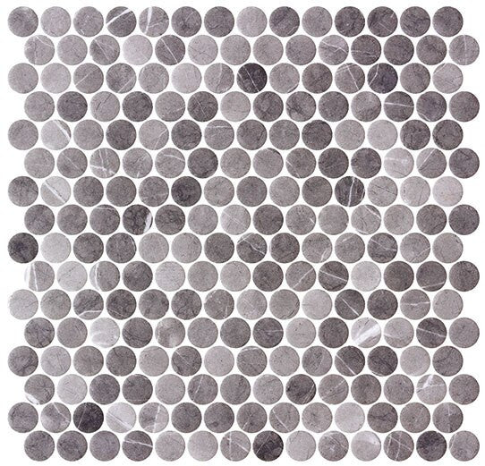 Bella Glass Tiles Carolina Dots Penny Round Mosaic Herrera Grafite CAR2015