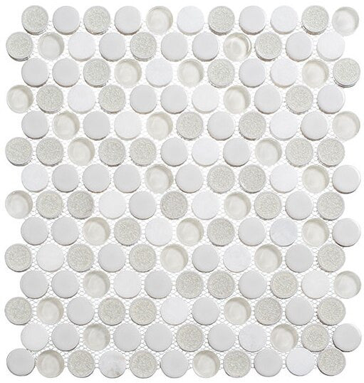 Bella Glass Tiles Ceremonial Penny Mosaic CRM-478 Festive Whites