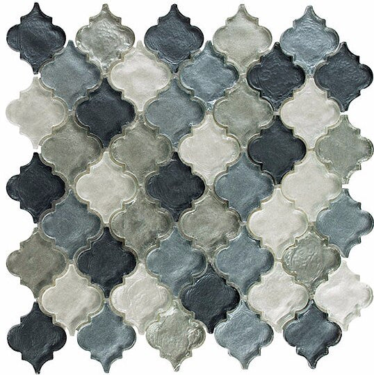 Iridescent gray arabesque glass mosaic tile with waterfall grey tones for backsplash and shower wall DTL-3006