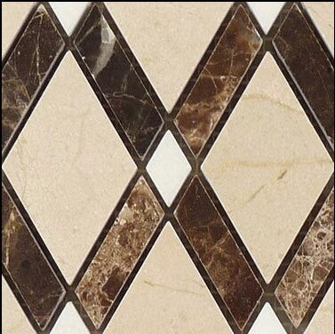 Bella Glass Tiles Diamond Series Crema Marfil or Emperador Dark or Thassos White DS-56 close up