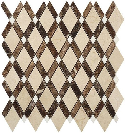Bella Glass Tiles Diamond Series Crema Marfil or Emperador Dark or Thassos White DS-56