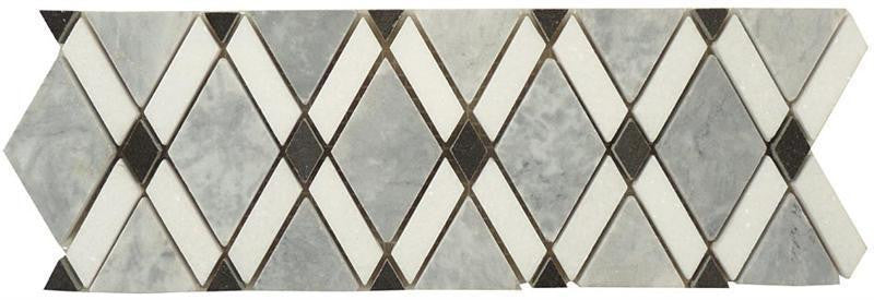 Bella Glass Tiles Diamond Series Marble Tile Listello Mugworth Thassos White Basalt DS-570L