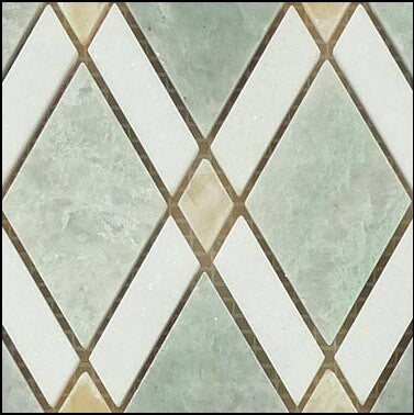 Bella Glass Tiles Diamond Series Ming Green or Thassos White or Honey Onyx DS-58 Close up