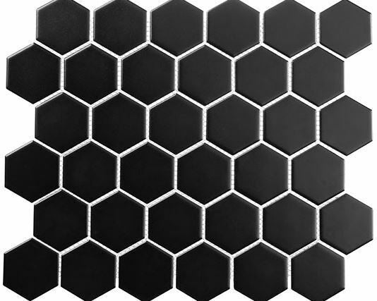 Bella Glass Tiles Freedom Avenue 2 inch Hexagon Pitch Raven Matte FDM1826