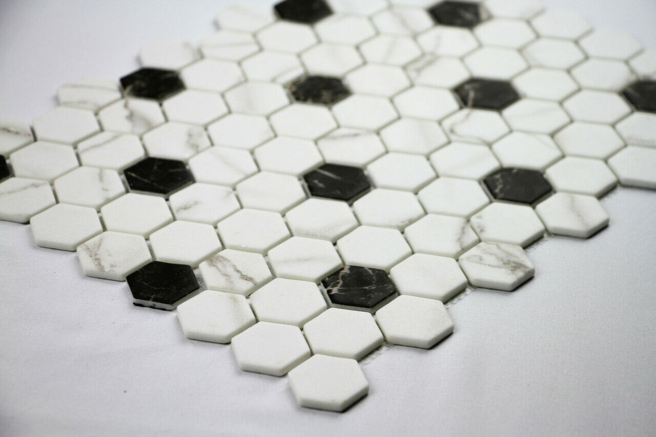 Onix Mosaico Hearth Palace Hexagon Black and White HP1HBP1