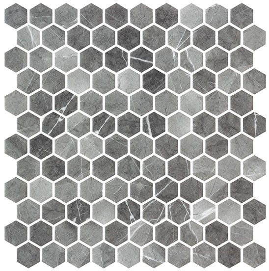 Bella Glass Tiles Karma Ridge Hexagon Mosaic Ashley Rock KR1401
