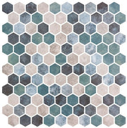 Bella Glass Tiles Karma Ridge Hexagon Mosaic Lotus Pond KR1405