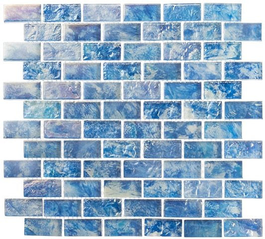Vibrant blue glossy glass subway mosaic tile, 1x2in, for pool and shower wall accents