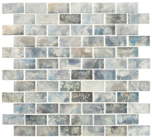 Gray iridescent glass subway mosaic tile, 1x2in, for backsplash, shower & pool walls