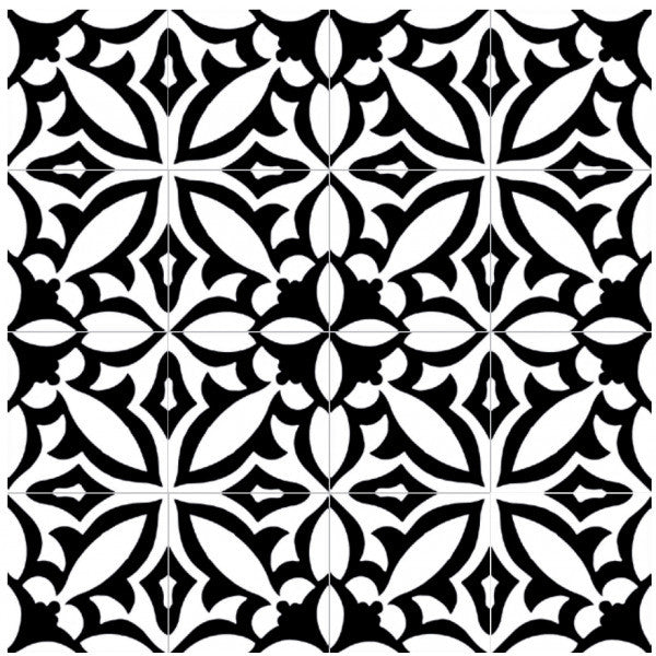 Bella Glass Tiles Retro Nueve Fleur Noir Encaustic Look 9214