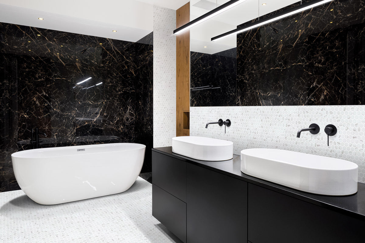 Onix Mosaico Hearth Palace hexagon Matte Venato White HP1HMVW bathroom tiles