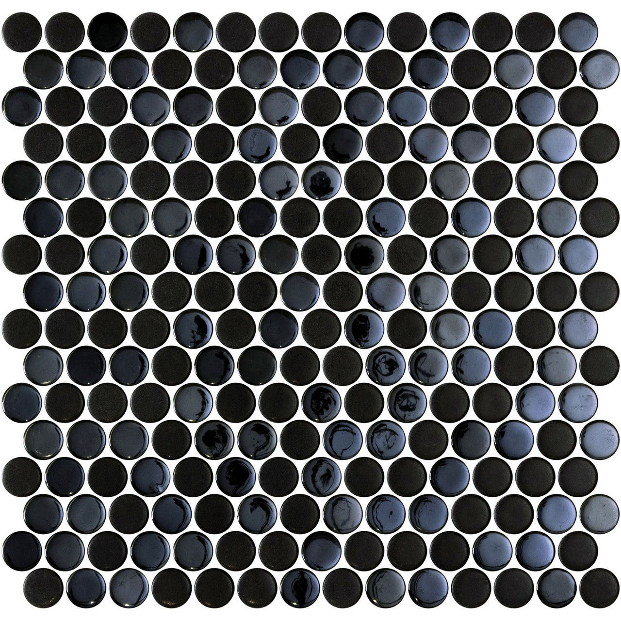 Bella Glass Tiles Hearth Palace Penny Round Nature Glass Opale Black HP1PRNGOB