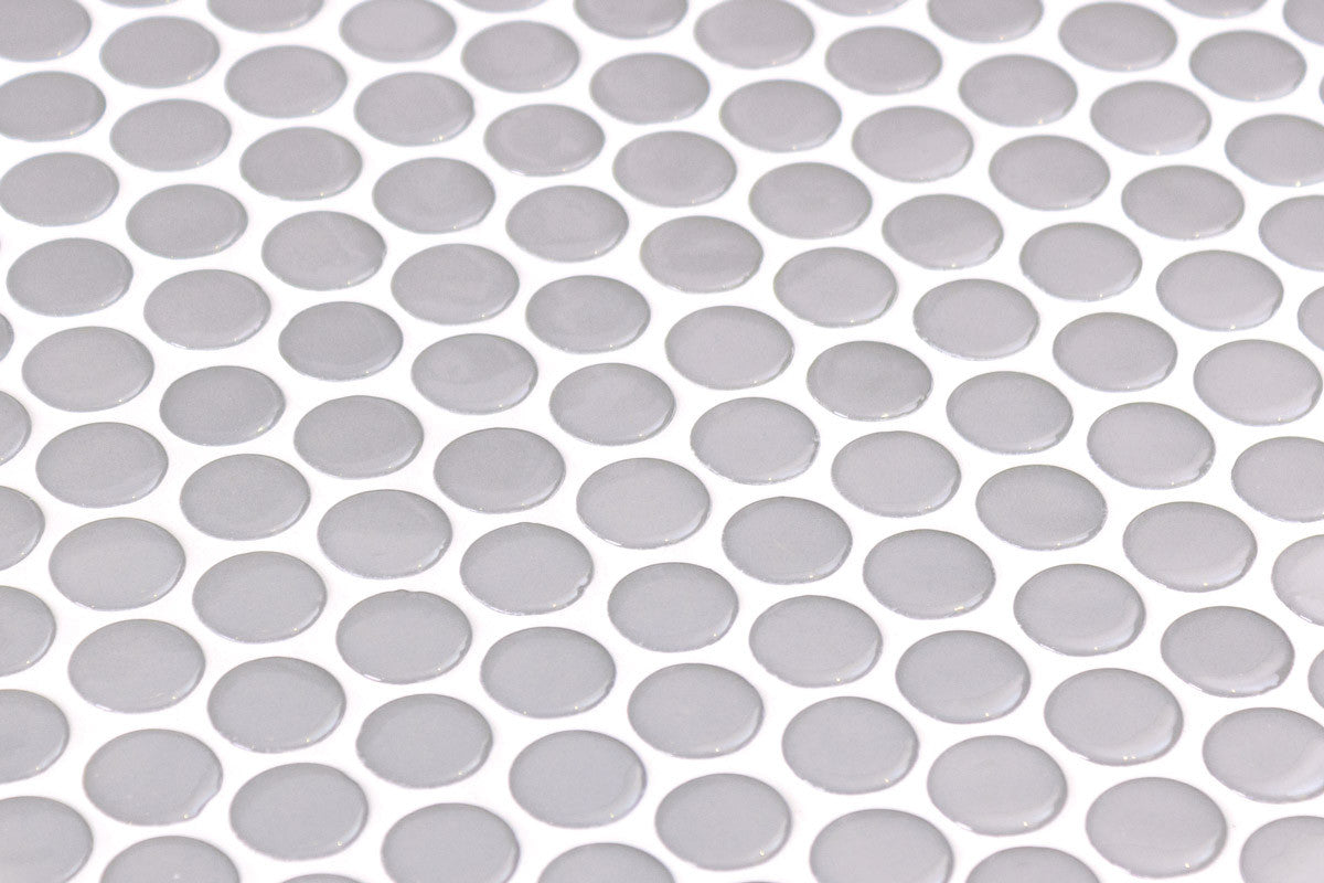 Bella Glass Tiles Hearth Palace Penny Round Shiny Gray HP1PRSG close up