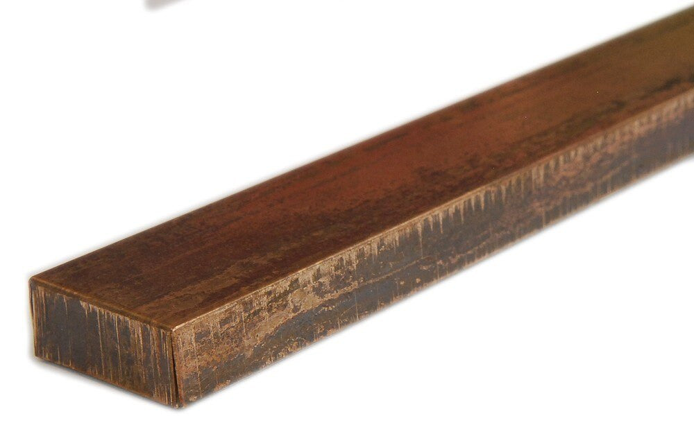 Antique copper 1x12 metal liner bar, matte brown finish, for kitchen backsplash accent trim