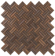 Antique copper basketweave metal mosaic tile, matte brown finish, for kitchen backsplash and fireplace accents