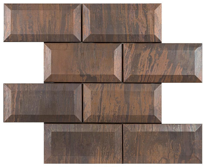 Antique Copper Bevel Subway Metal Mosaic Tile for Kitchen Backsplash, Fireplace & Accent Wall