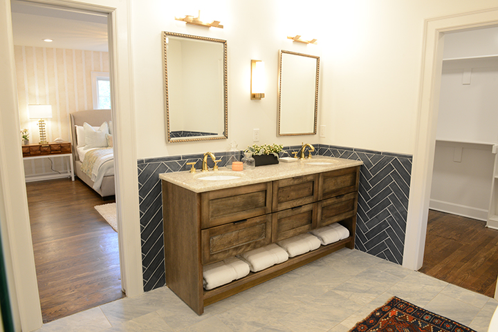 Herringbone bathroom backsplash