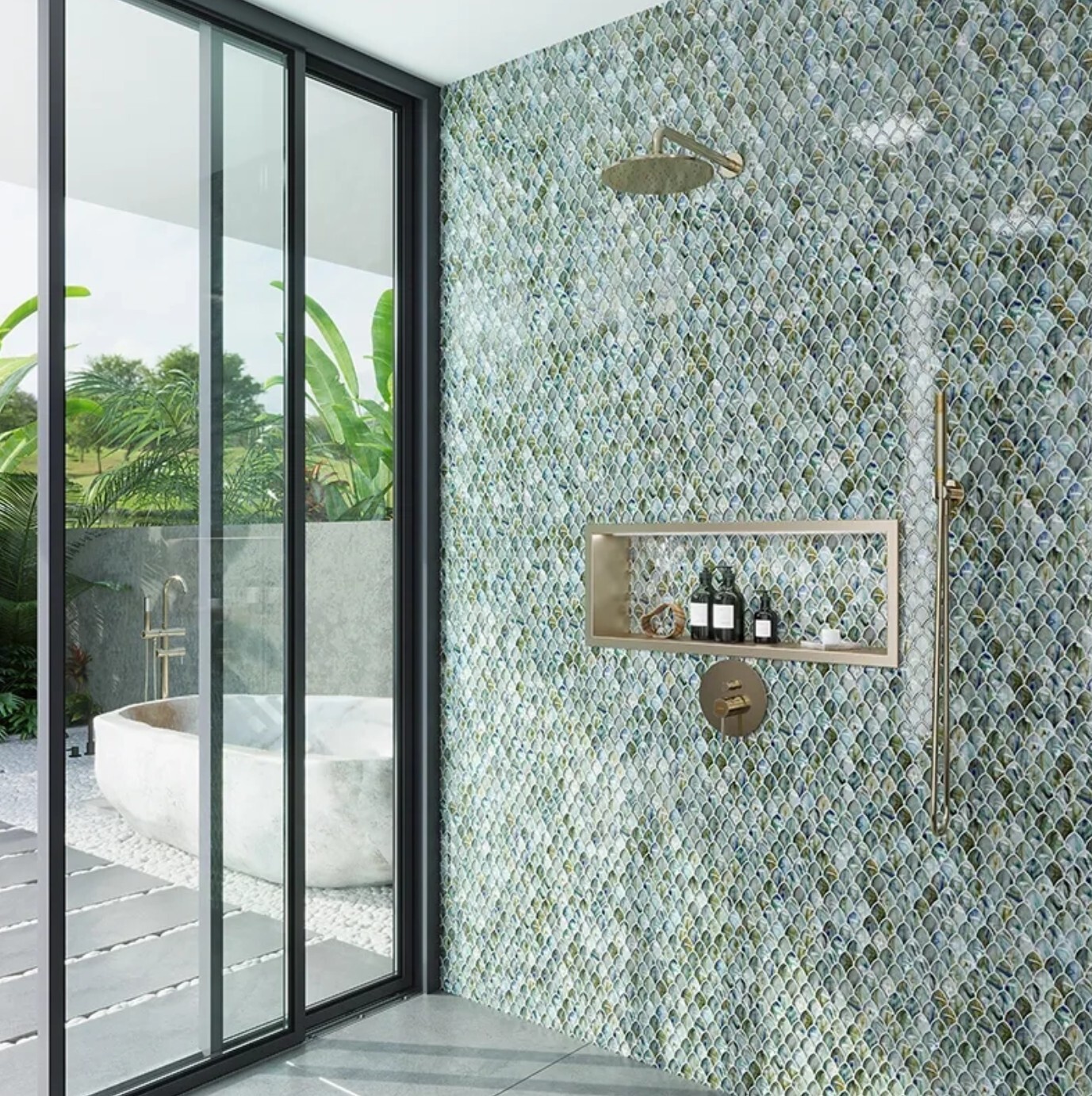Moroccan Fish Scale shower wall tile design from BELK Tile Moroccan Fish Scale shower wall tile design from BELK Tile