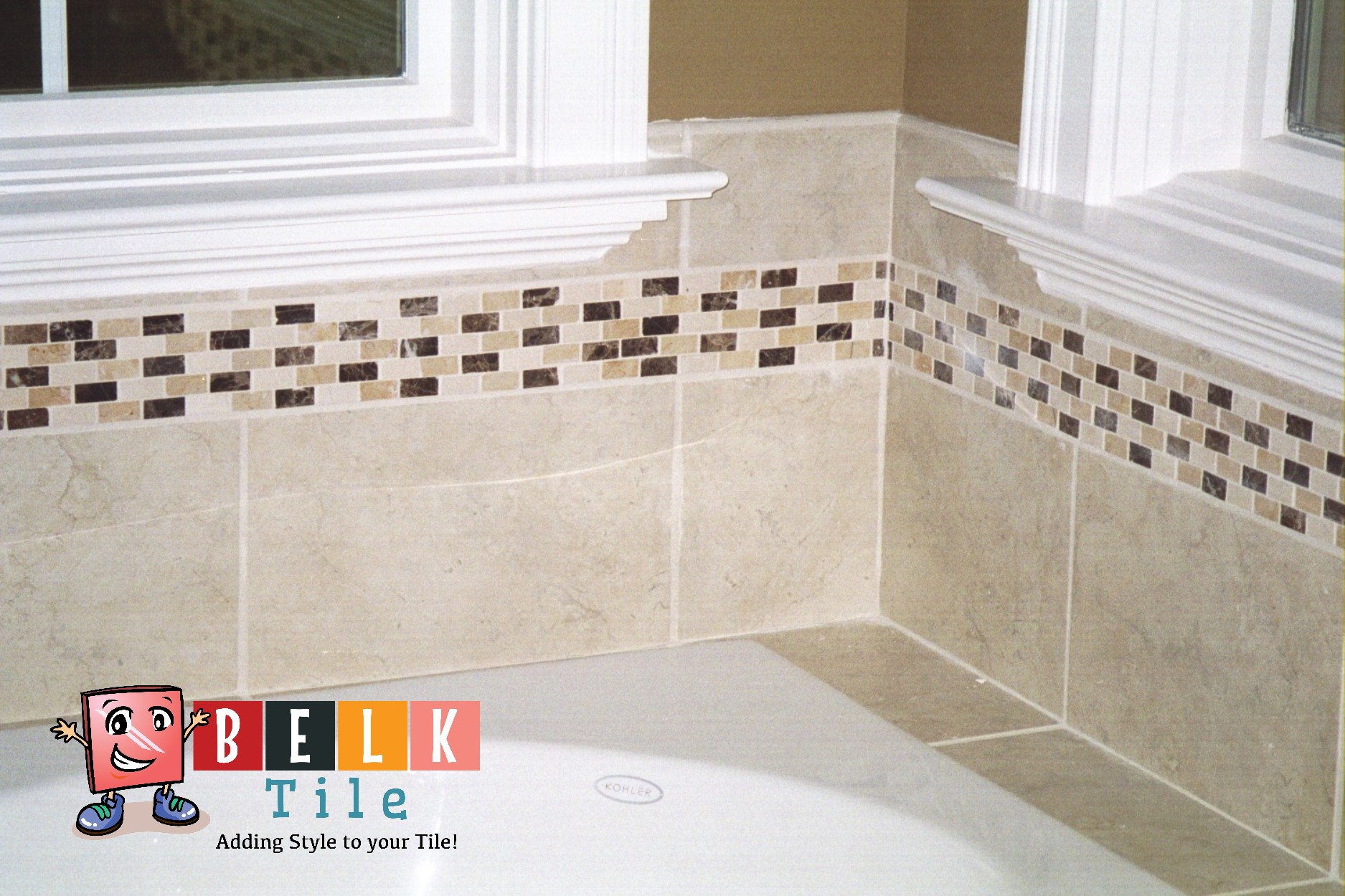 Tub surround natural stone marble tiles and listellos